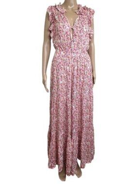 Poupette St Barth Belene Floral Tiered Ruffle Cover-Up Jumpsuit Size Medium